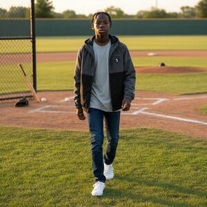 Baseballism Mens Small Grey Black Colorblock Full Zip Hooded Windbreaker Jacket